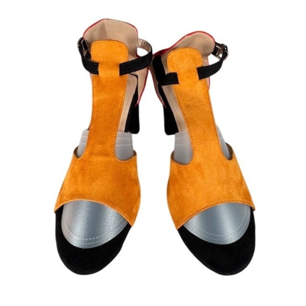 Color Block Suede Heel Sandals Open Toe Ankle Strap Shoes - 11.5/euro 44